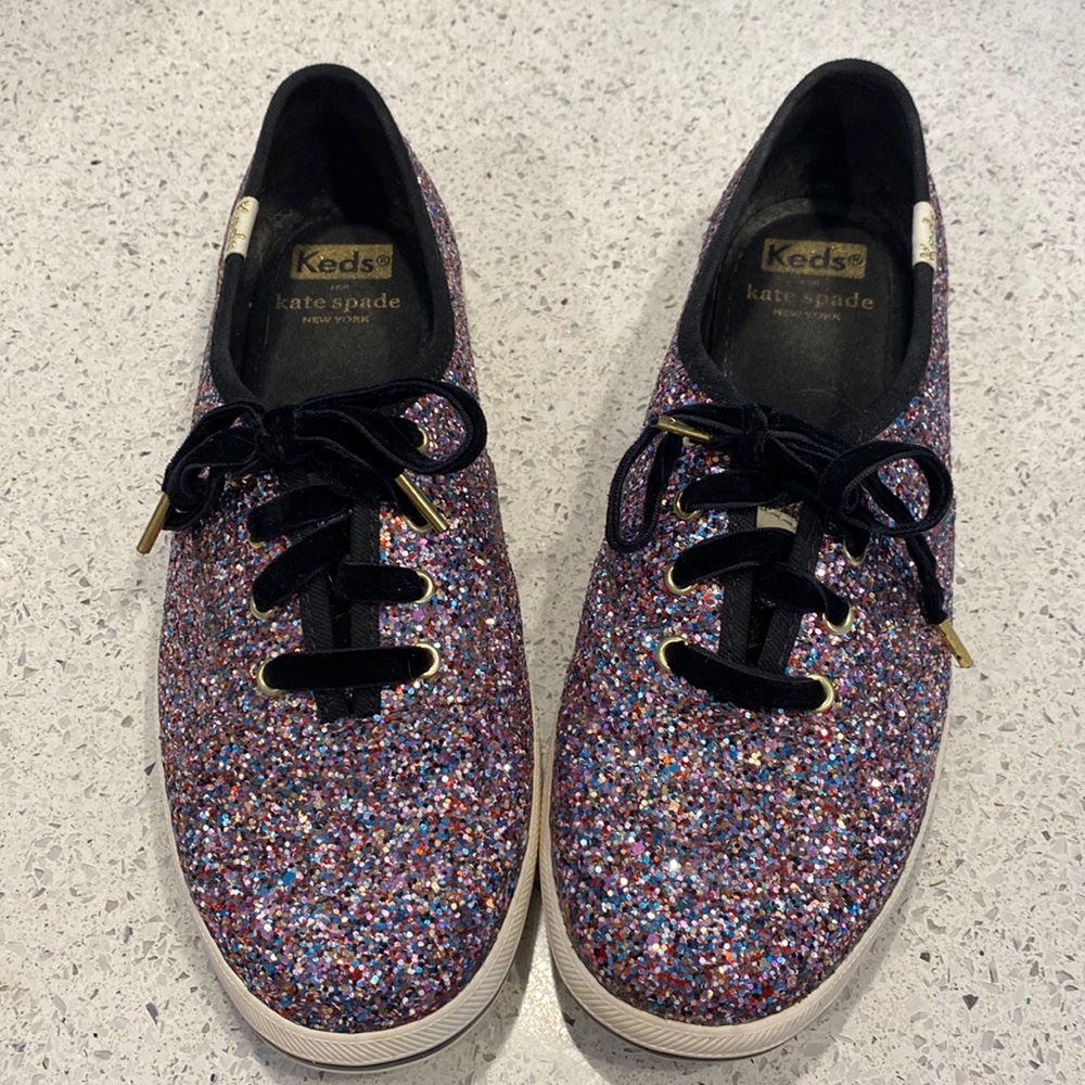 Kate Spade x Keds multi glitter tennis shoes